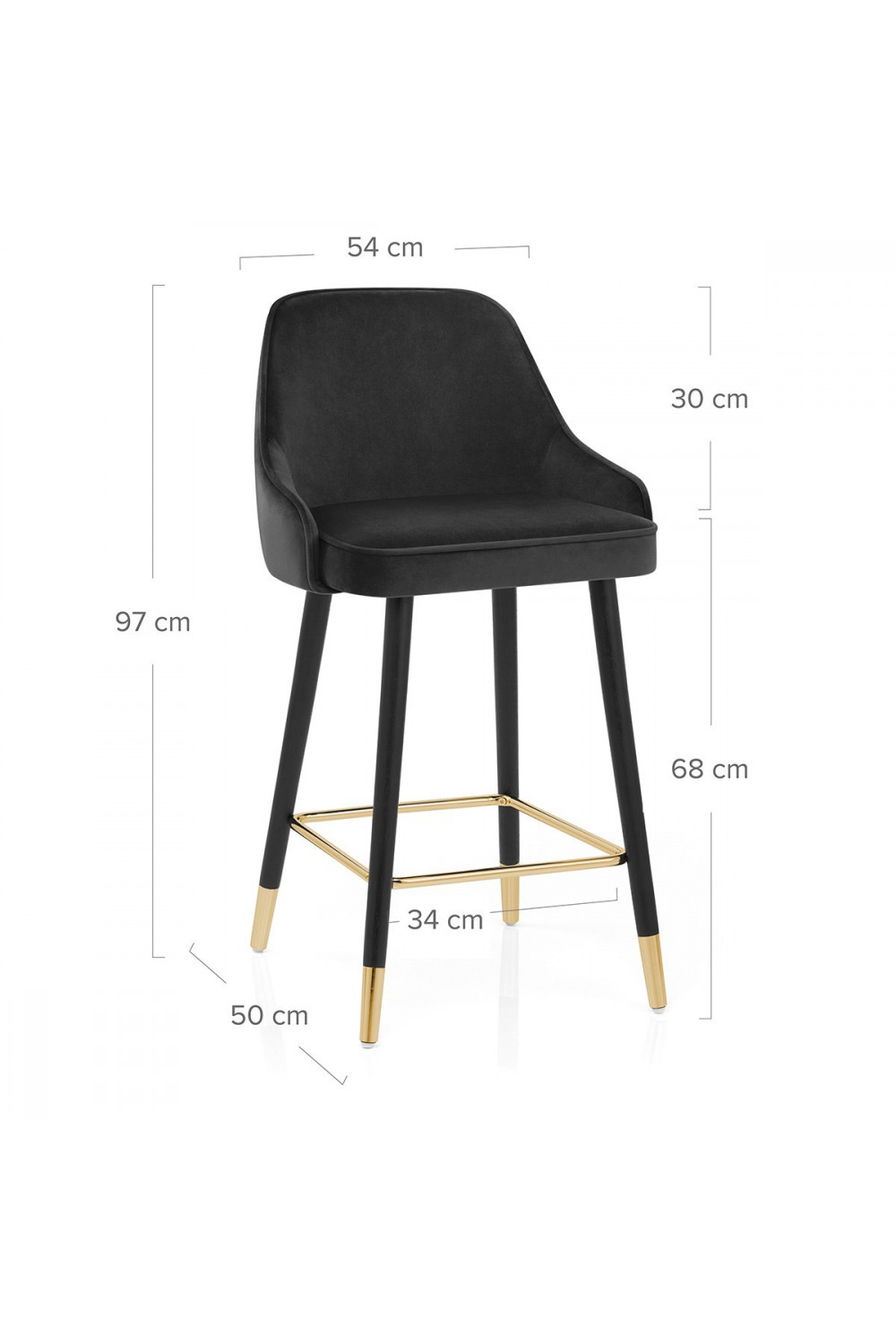 Sgabello da bar a mezza altezza in velluto nero da 63 cm (set di 2