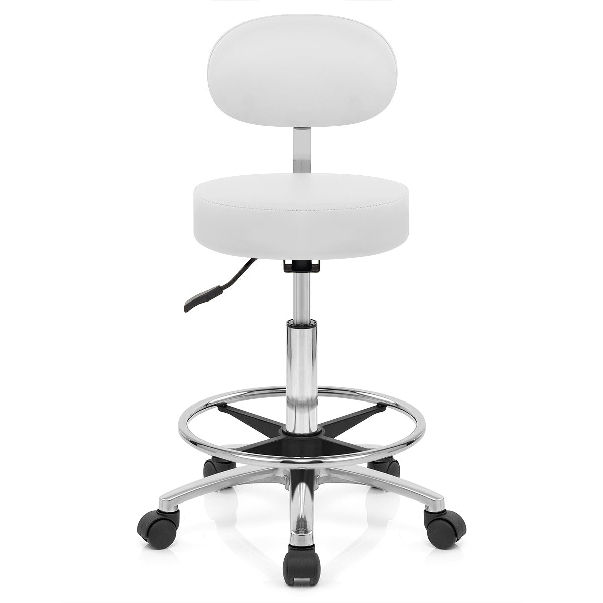 Sgabello Girevole con Schienale Ecopelle Cromato - Bianco
