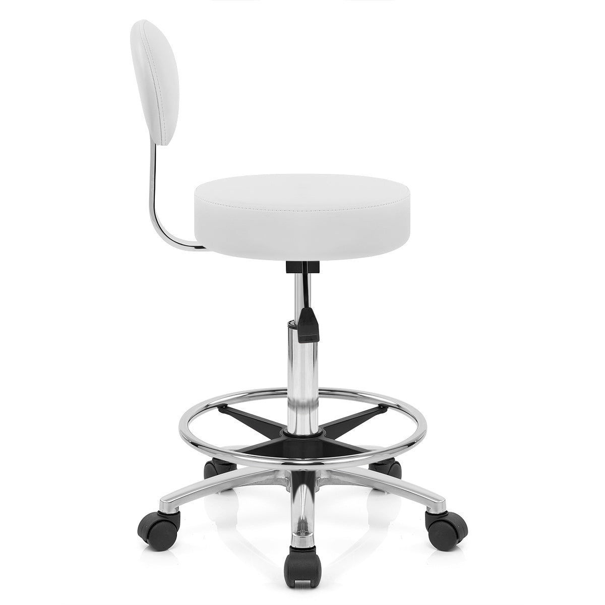 Sgabello Girevole con Schienale Ecopelle Cromato - Bianco