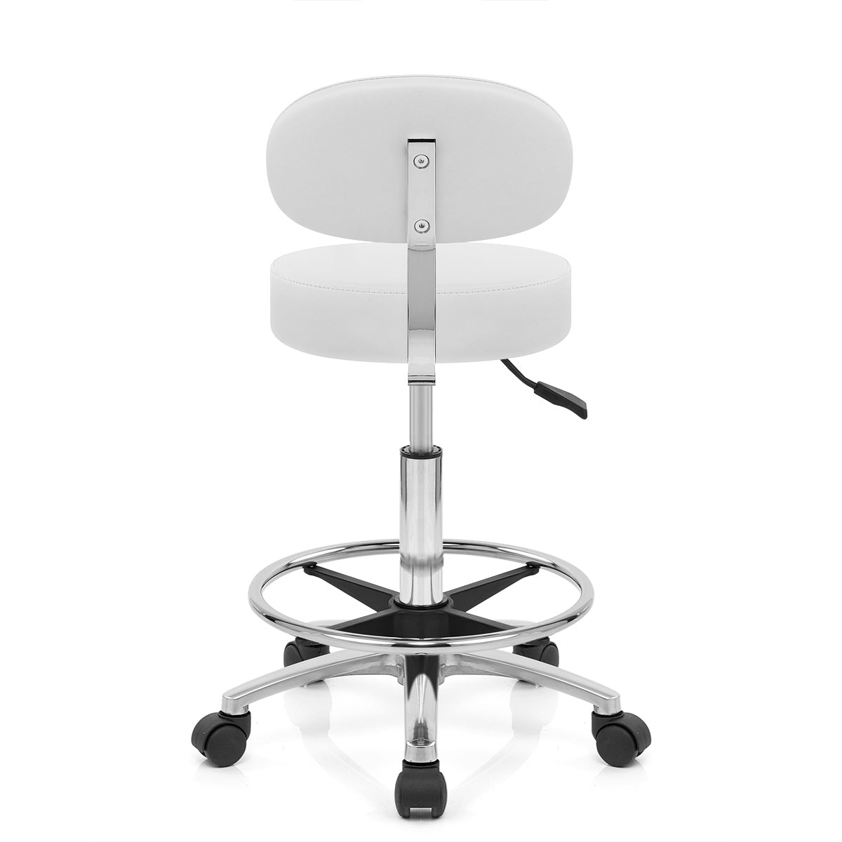 Sgabello Girevole con Schienale Ecopelle Cromato - Bianco