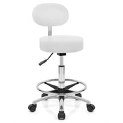 Sgabello Girevole con Schienale Ecopelle Cromato - Bianco