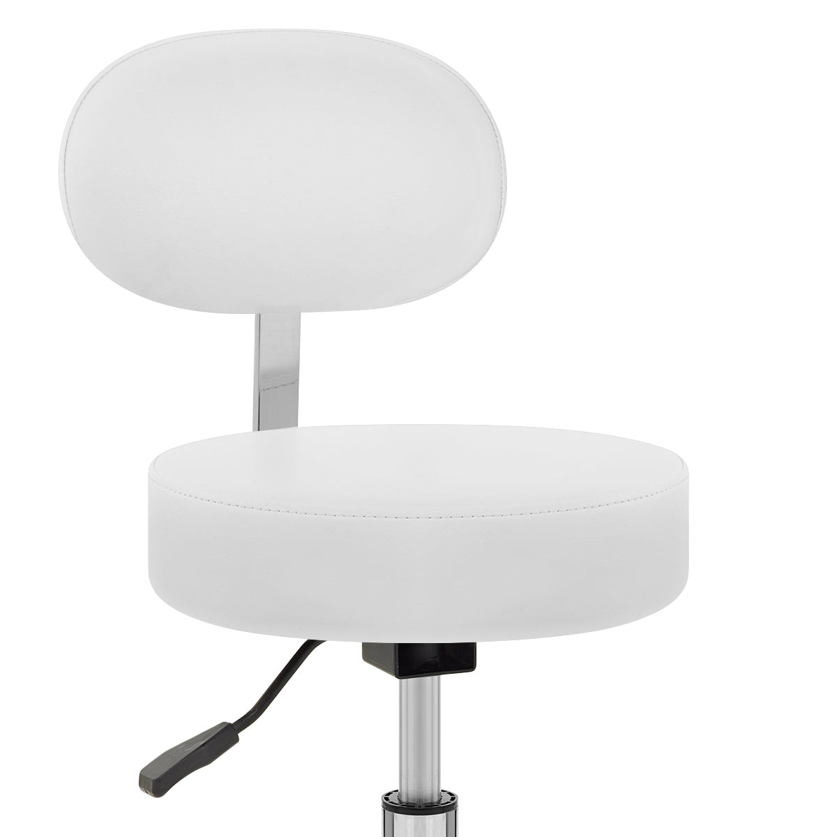 Sgabello Girevole con Schienale Ecopelle Cromato - Bianco