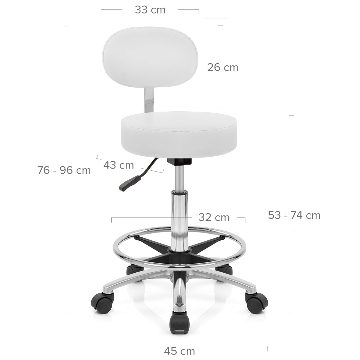Sgabello Girevole con Schienale Ecopelle Cromato - Bianco
