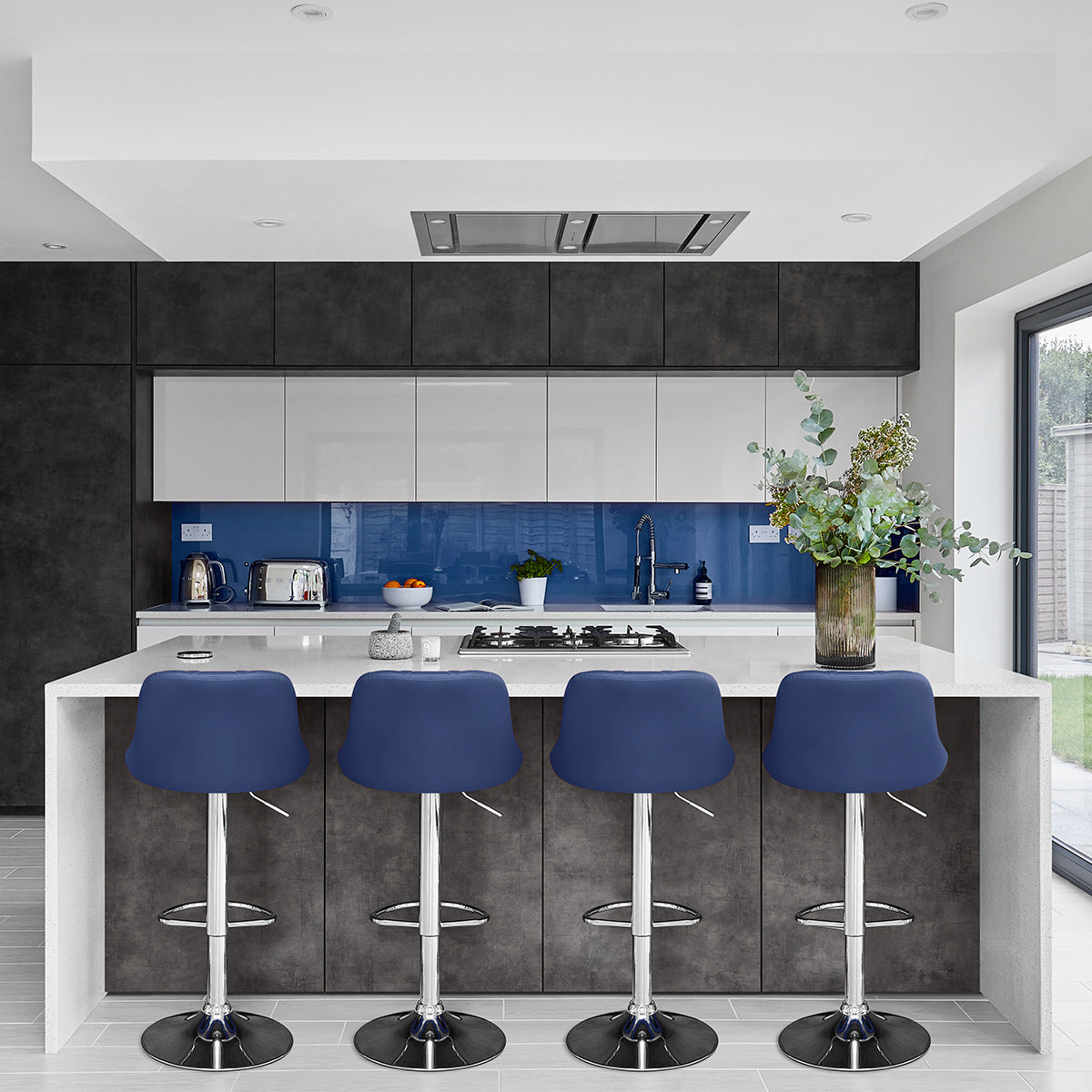 Sgabello Ecopelle Cromato - Stitch Blu
