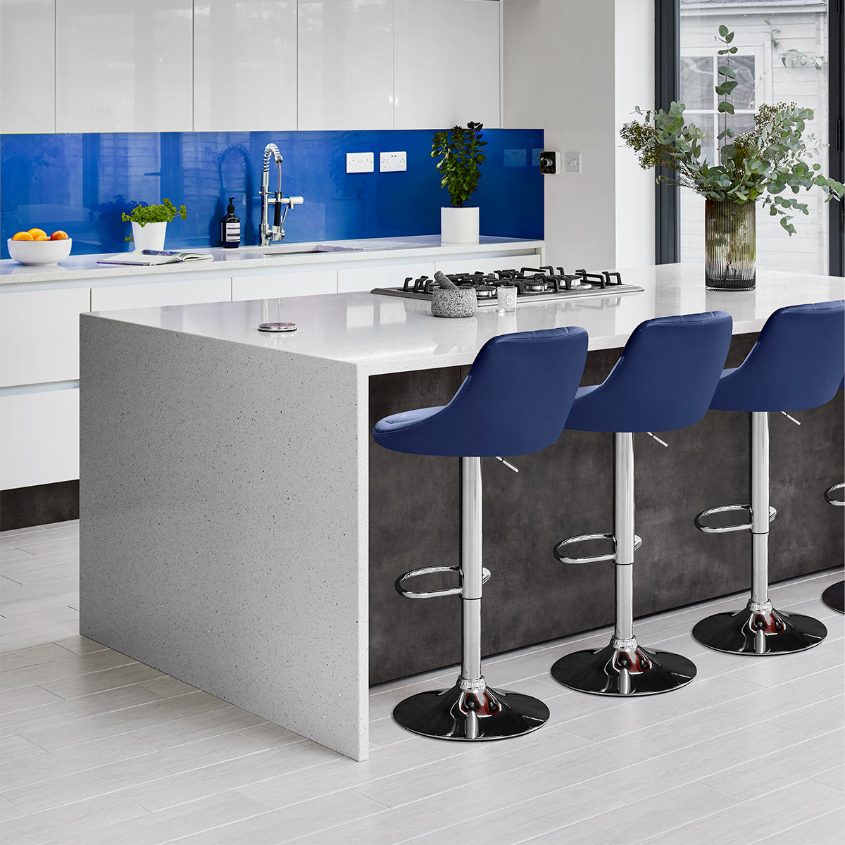 Sgabello Ecopelle Cromato - Stitch Blu
