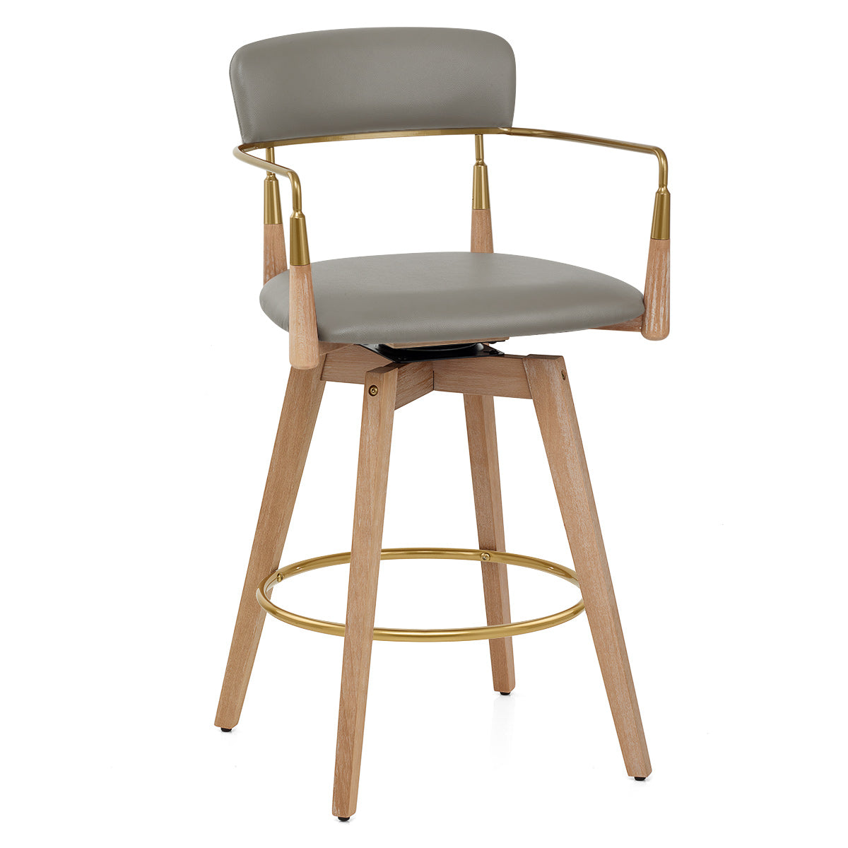 Sgabello Vera Pelle Legno - Reed Grigio