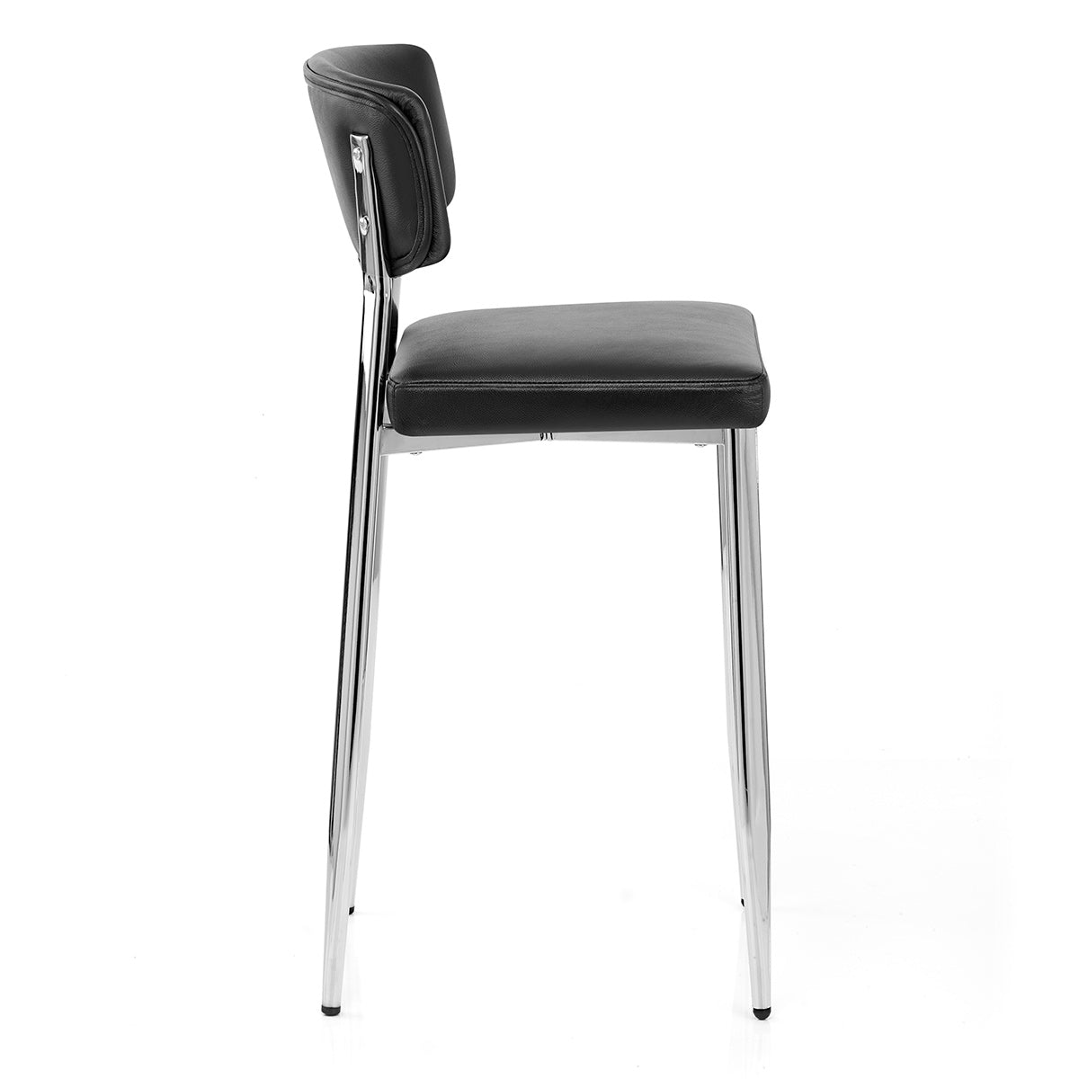 Sgabello Vera Pelle Cromato - Parker Nero