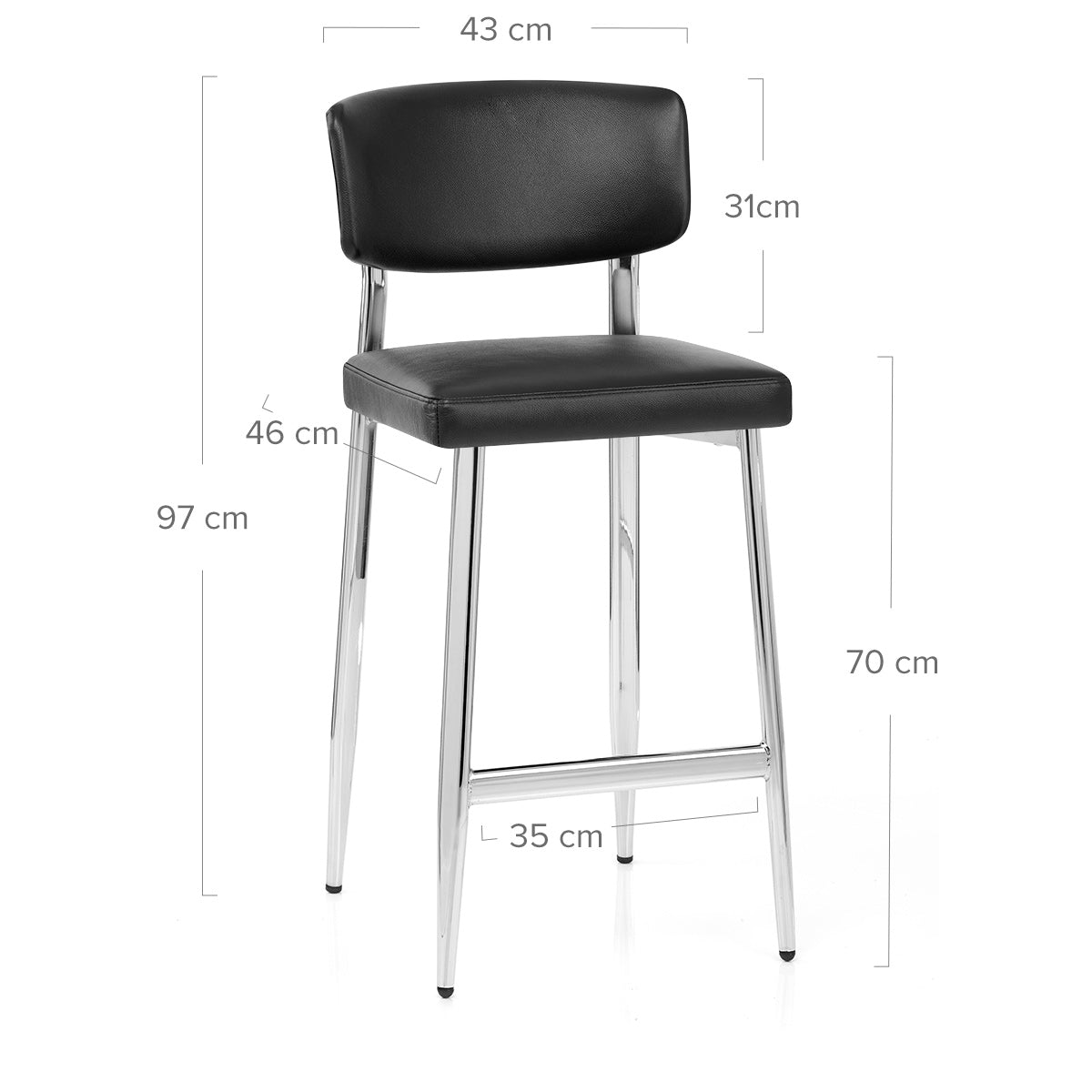 Sgabello Vera Pelle Cromato - Parker Nero