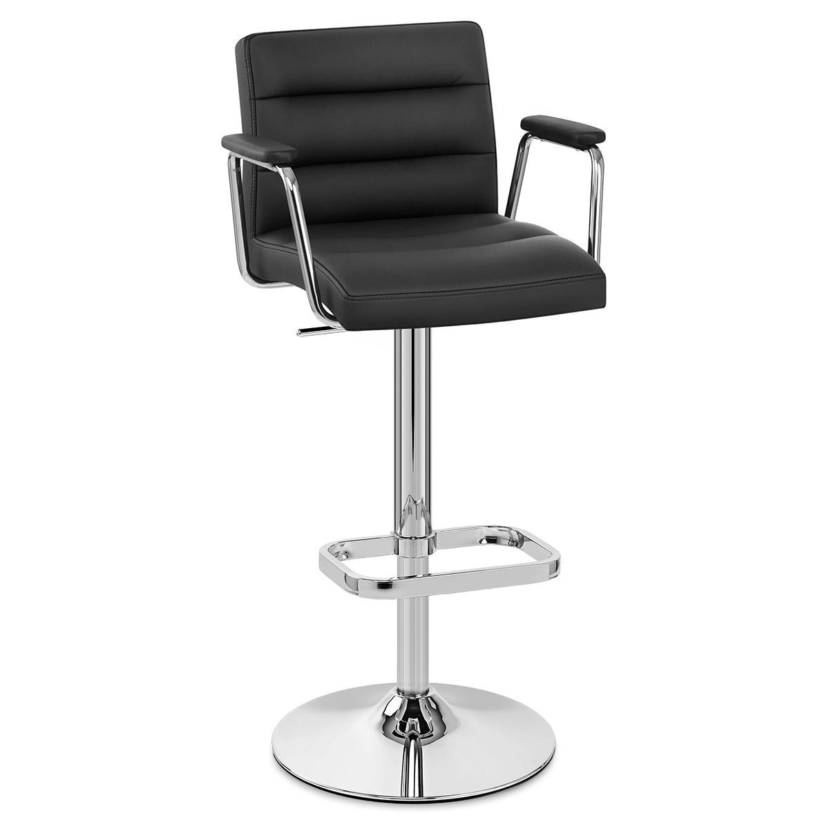 Sgabello Ecopelle Cromato - Lush Nero con Braccioli