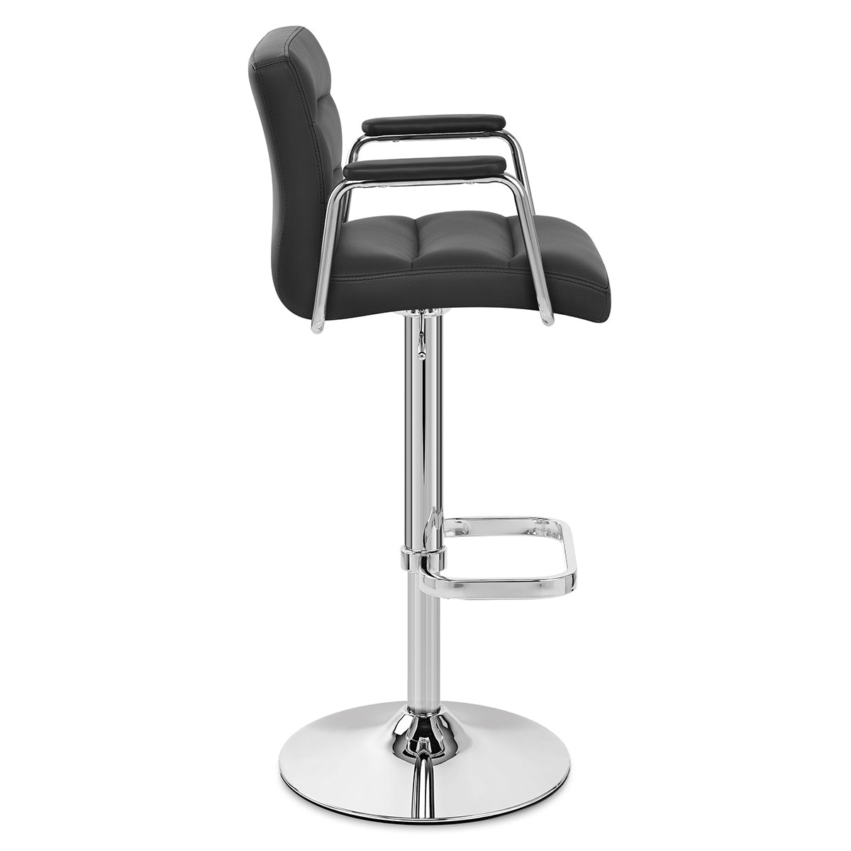 Sgabello Ecopelle Cromato - Lush Nero con Braccioli
