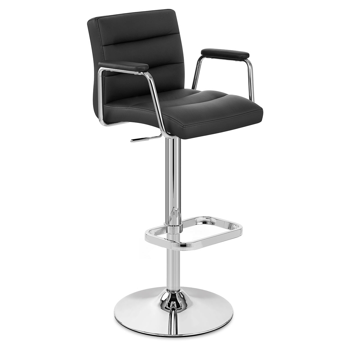 Sgabello Ecopelle Cromato - Lush Nero con Braccioli