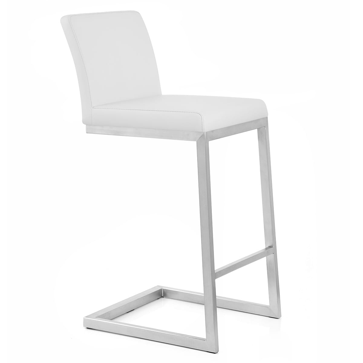 Sgabello Ecopelle Cromo Satinato - Ace Bianco