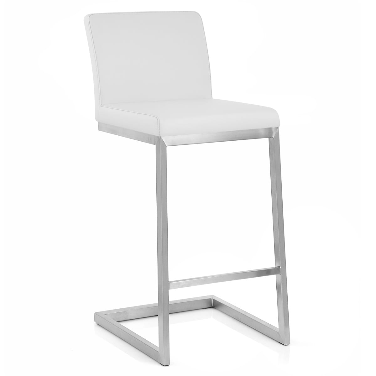 Sgabello Ecopelle Cromo Satinato - Ace Bianco