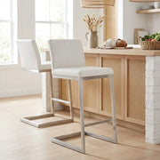Sgabello Ecopelle Cromo Satinato - Ace Bianco