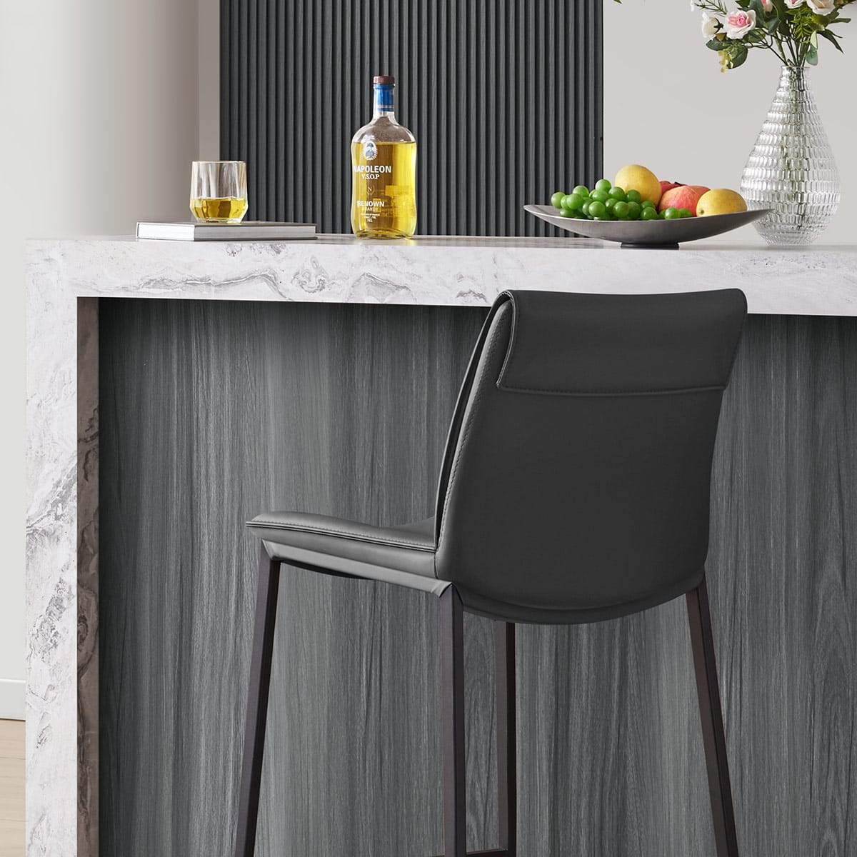 Sgabello Vera Pelle - Addison Nero