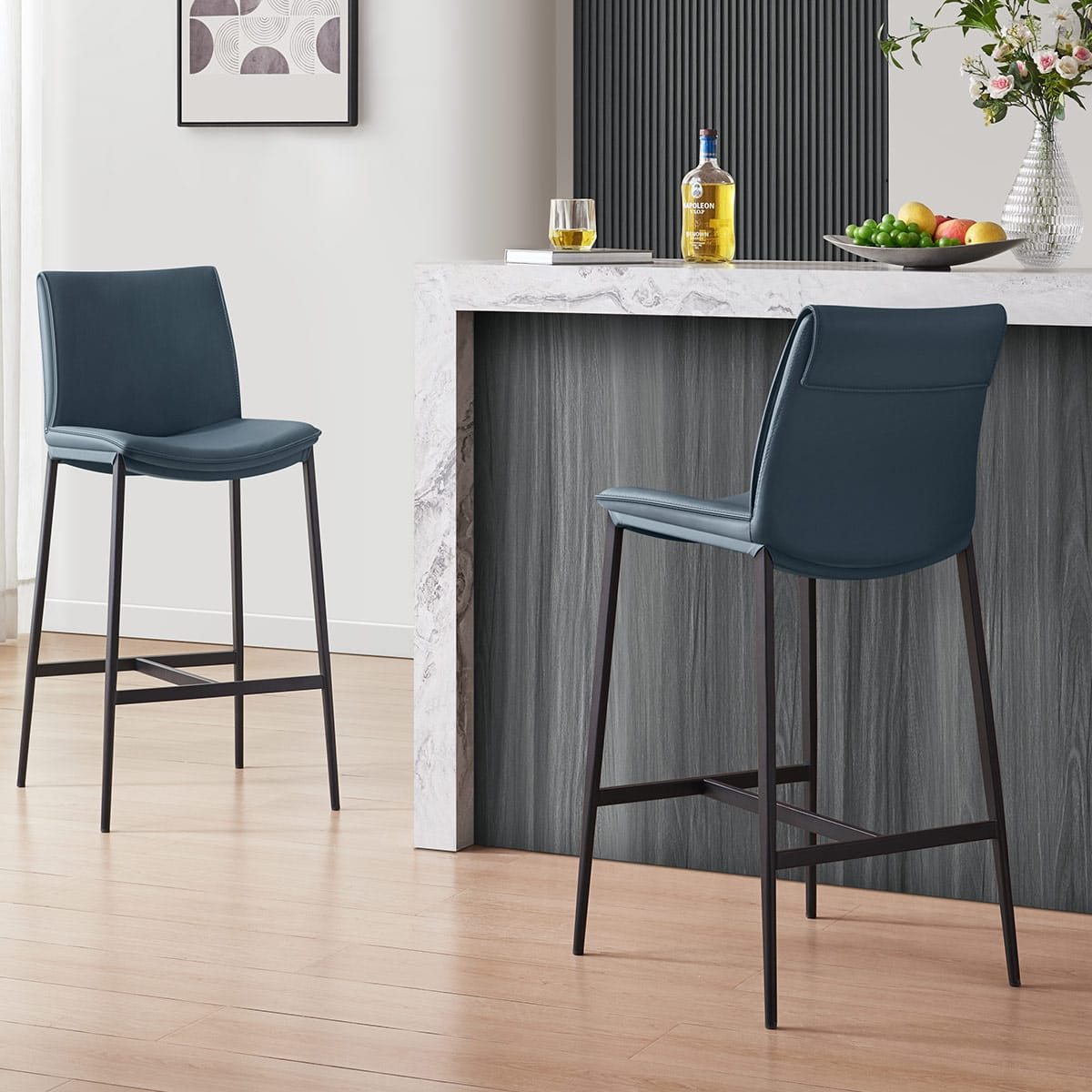 Sgabello Vera Pelle - Addison Blu