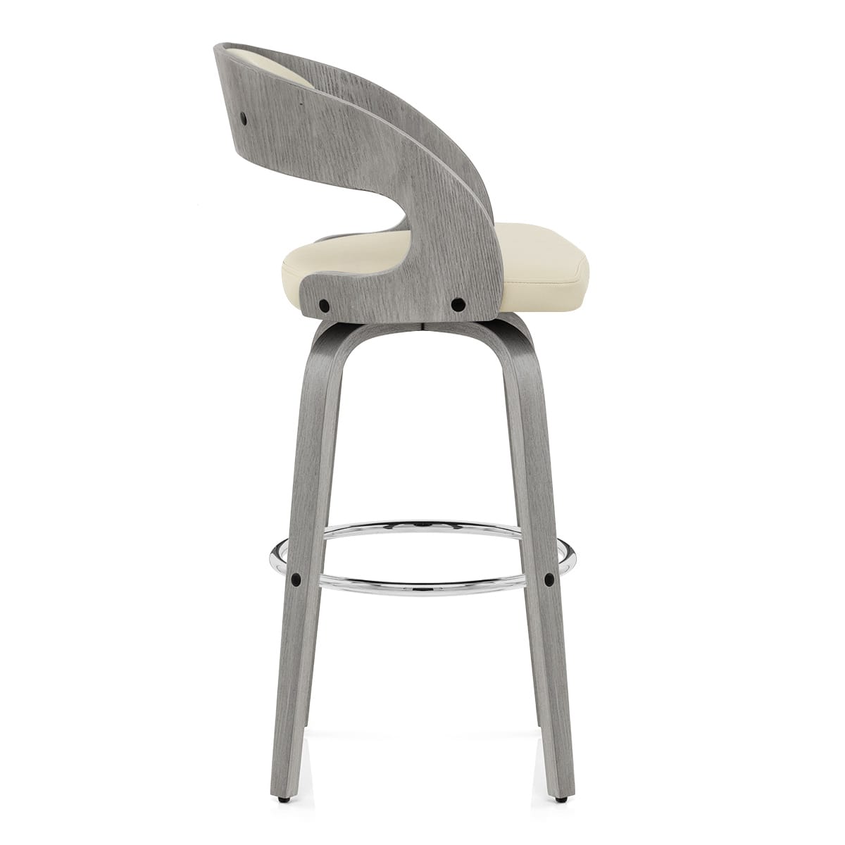 Sgabello Ecopelle Legno Grigio - Alicia Crema