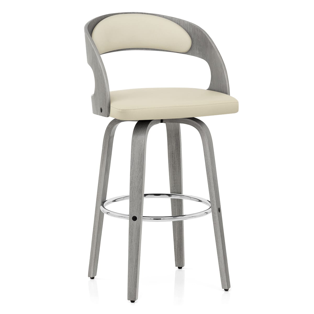 Sgabello Ecopelle Legno Grigio - Alicia Crema