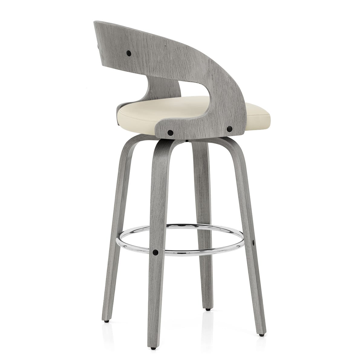 Sgabello Ecopelle Legno Grigio - Alicia Crema