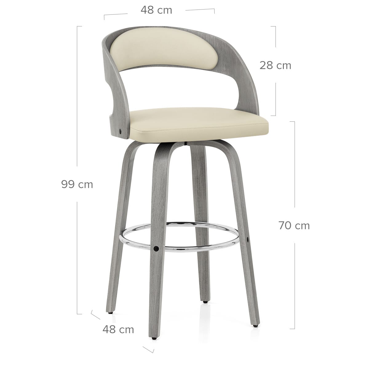 Sgabello Ecopelle Legno Grigio - Alicia Crema
