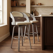 Sgabello Ecopelle Legno Grigio - Alicia Crema