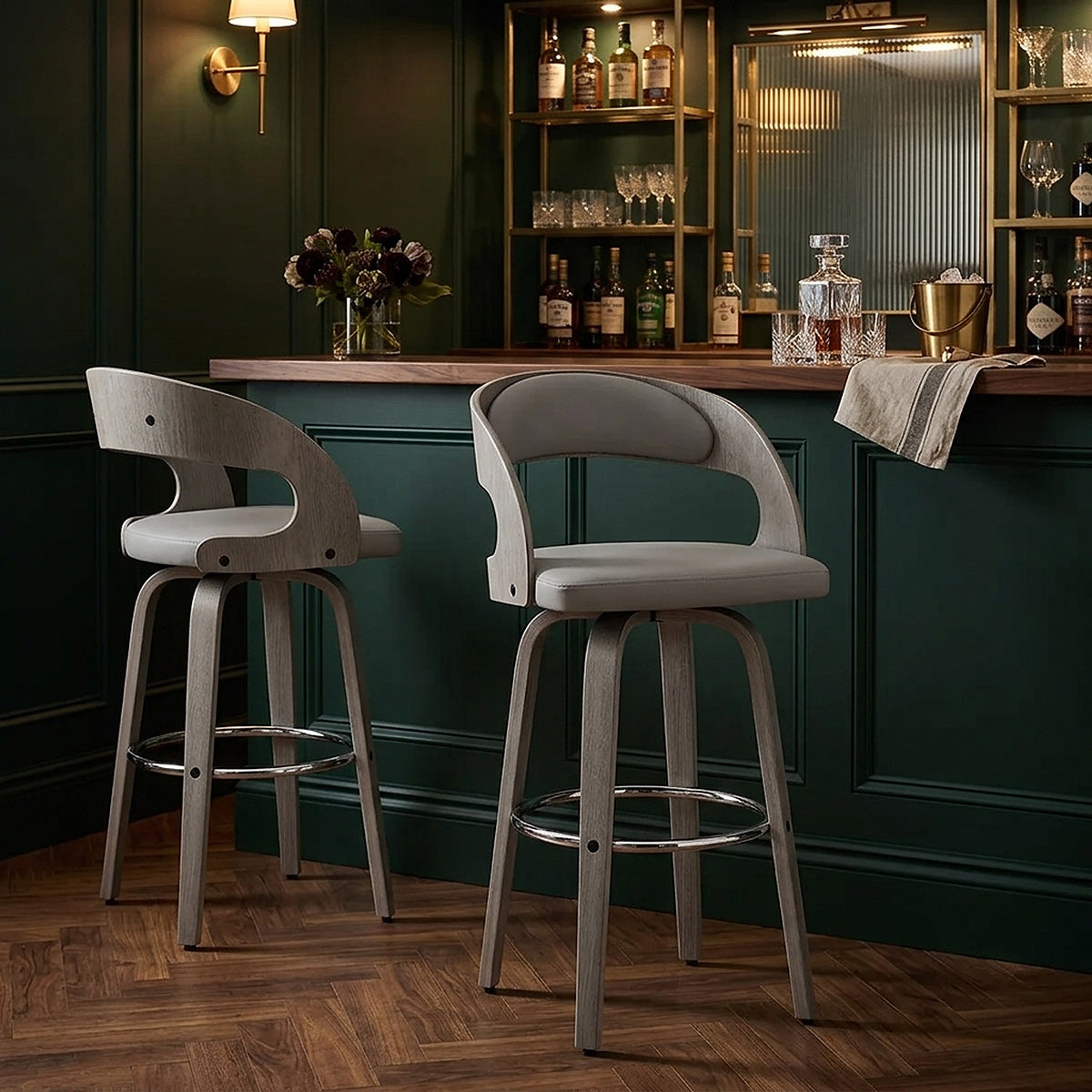 Sgabello Ecopelle Legno Grigio - Alicia Grigio