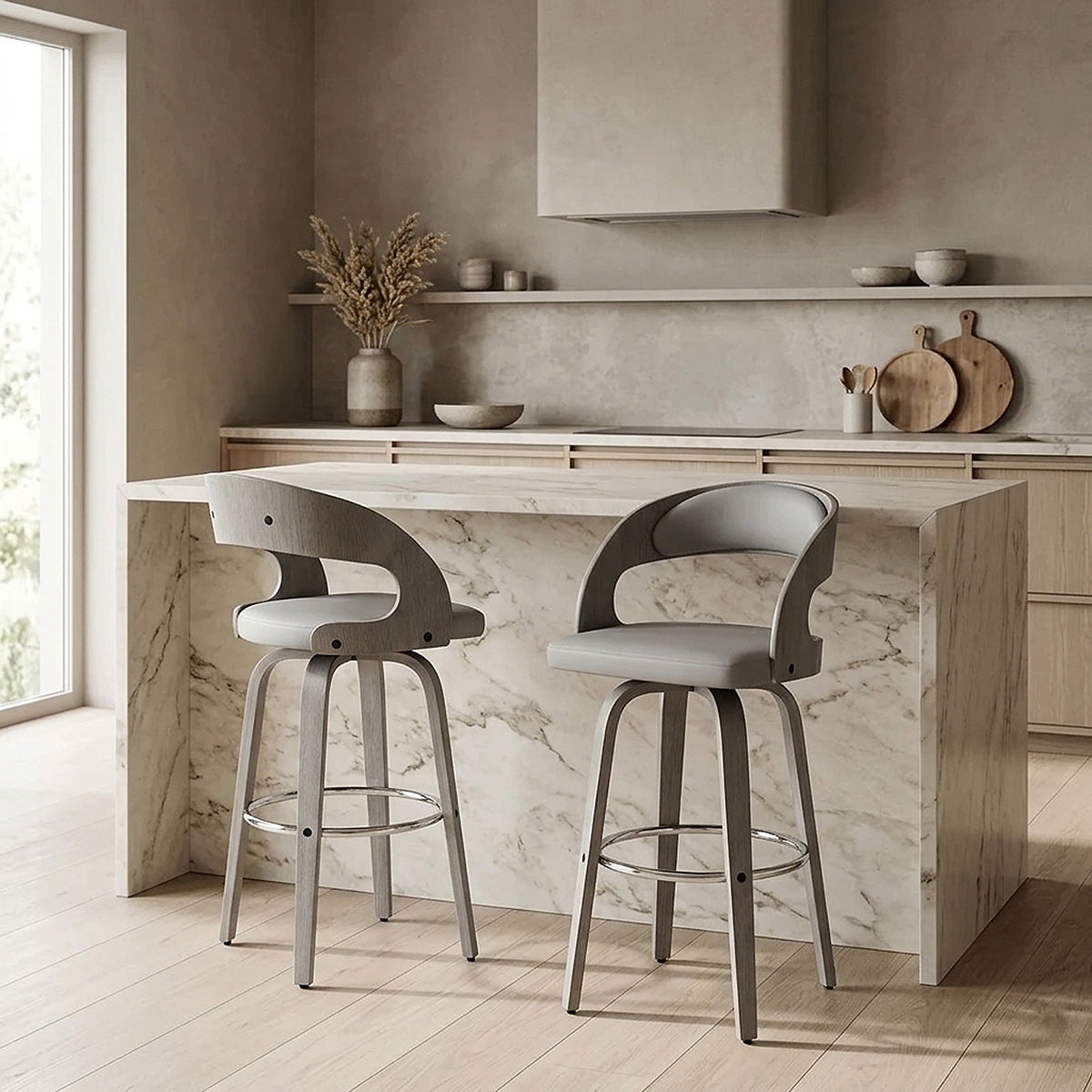 Sgabello Ecopelle Legno Grigio - Alicia Grigio