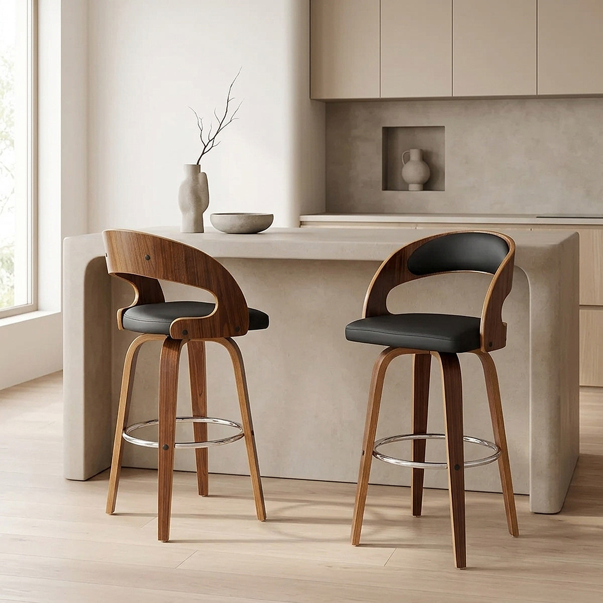 Sgabello Ecopelle Legno - Alicia Nero