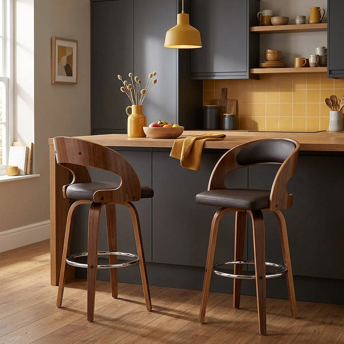 Sgabello Ecopelle Legno - Alicia Marrone