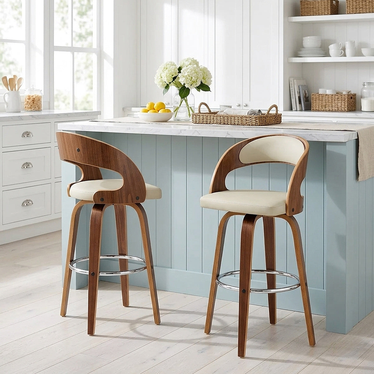 Sgabello Ecopelle Legno - Alicia Crema