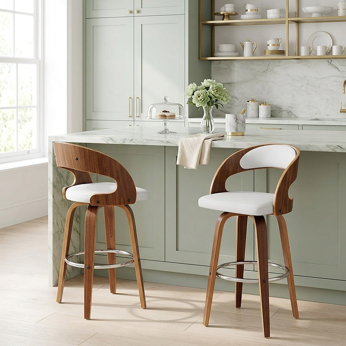 Sgabello Ecopelle Legno - Alicia Bianco