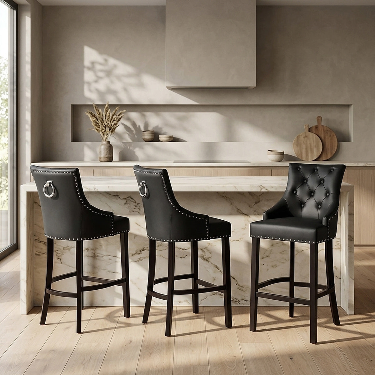 Sgabello Pelle Rigenerata Legno - Ascot Nero