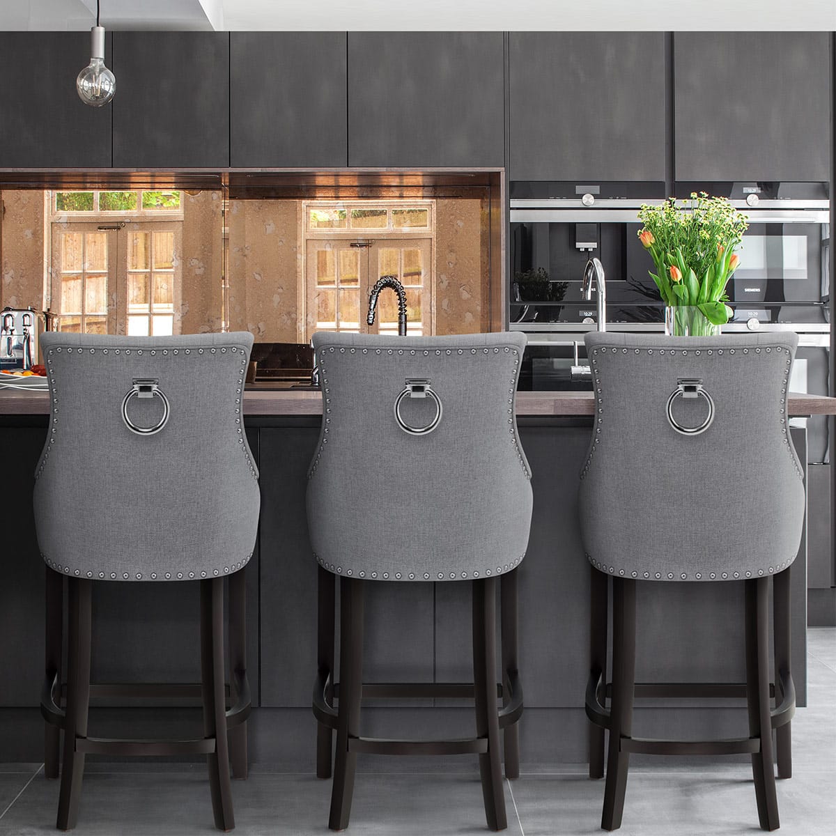 Sgabello Tessuto Legno - Ascot Grigio