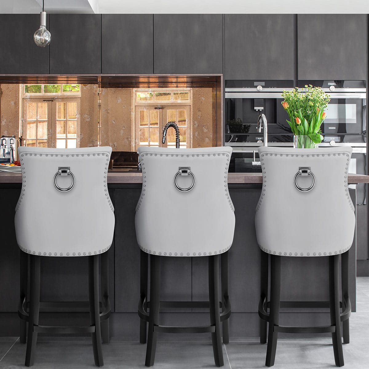 Sgabello Pelle Rigenerata Legno - Ascot Bianco