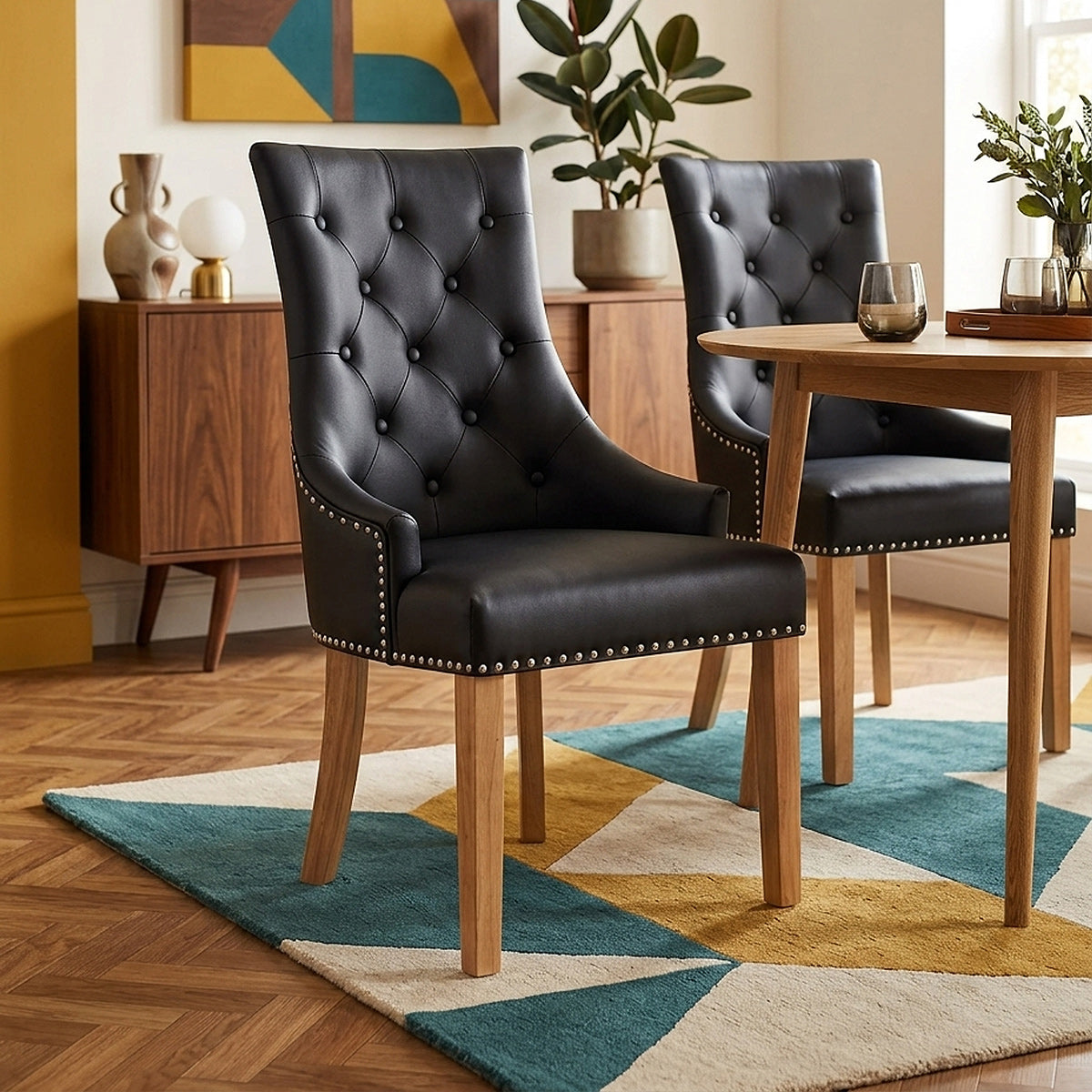 Sedia Pelle Rigenerata Quercia - Ascot Nero