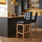 Sgabello Vera Pelle Legno - Ashby Nero