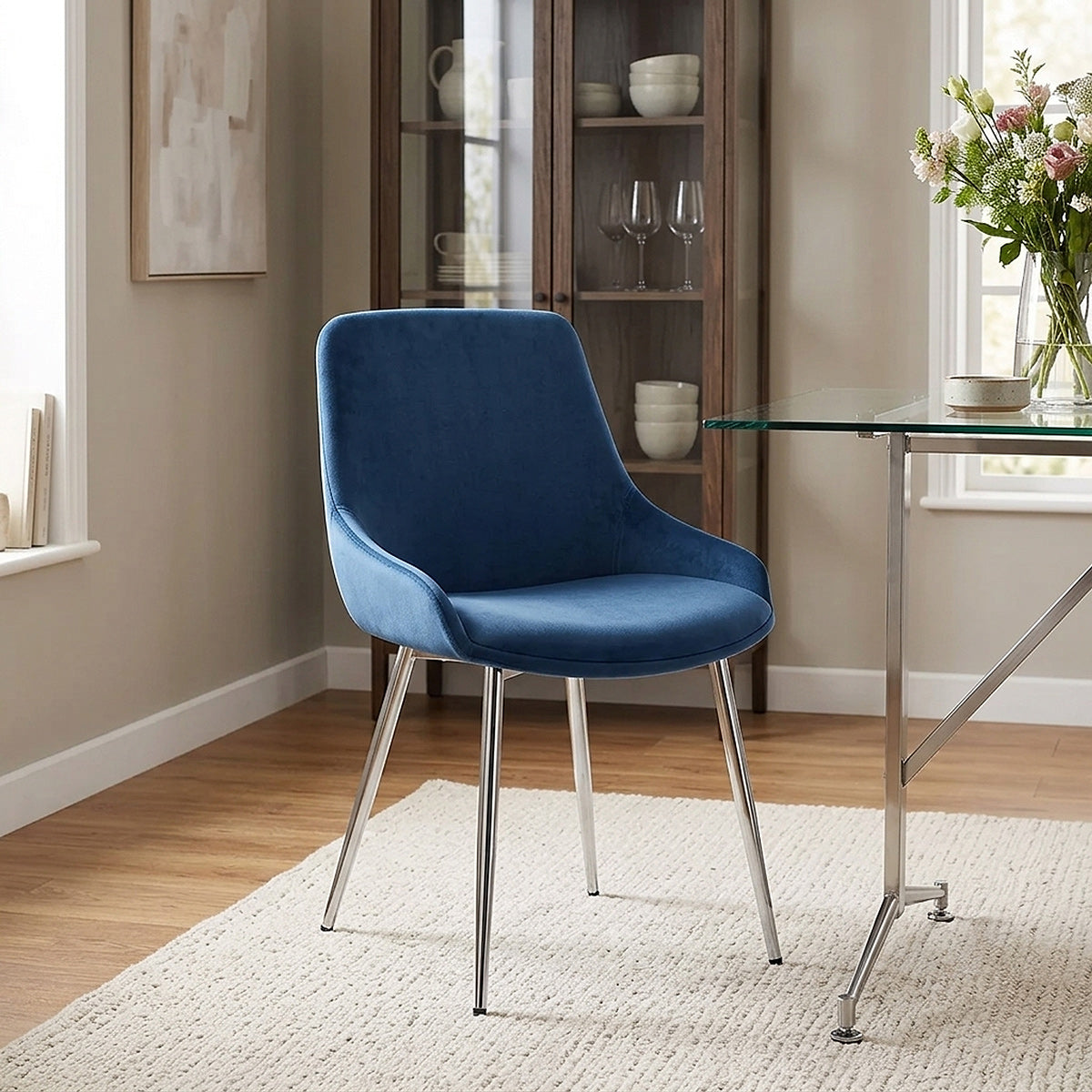 Sedia Velluto Cromato - Aston Blu