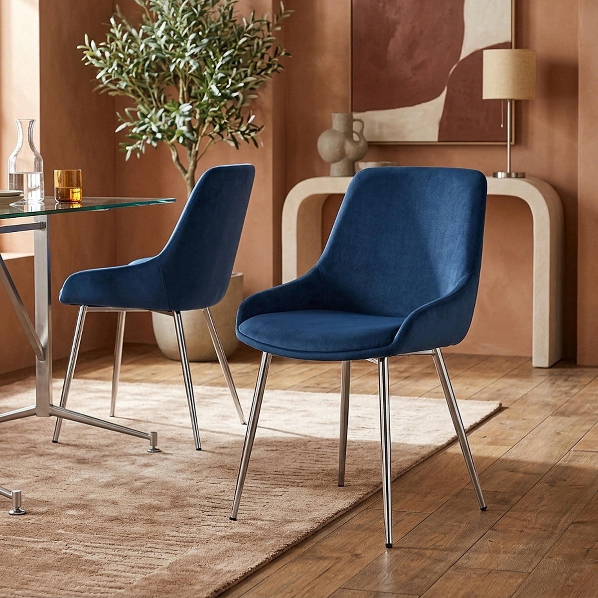 Sedia Velluto Cromato - Aston Blu