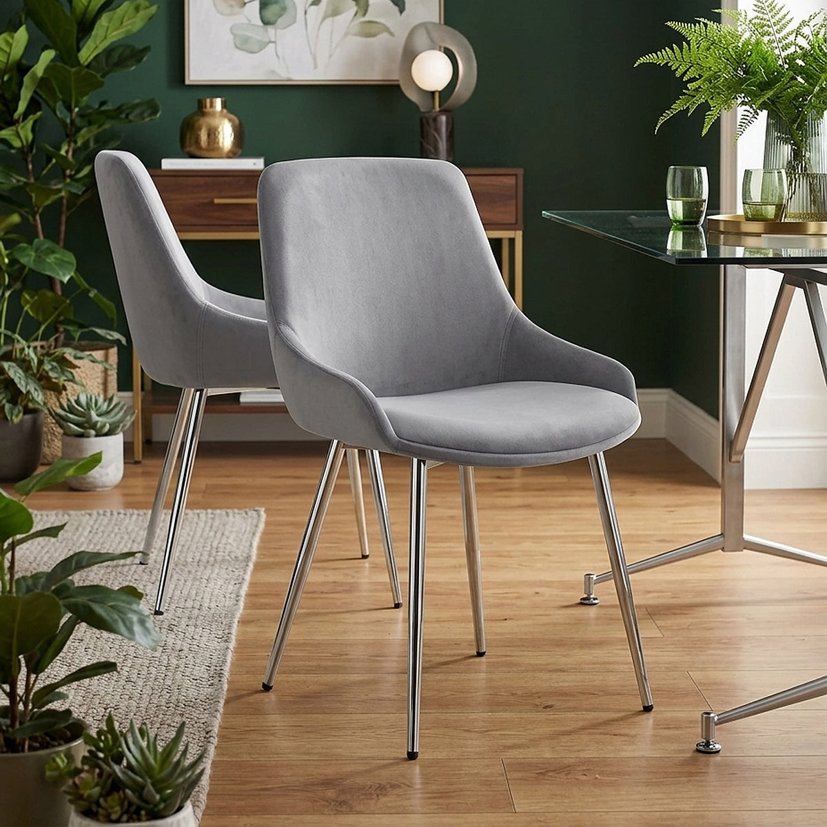 Sedia Velluto Cromato - Aston Grigio