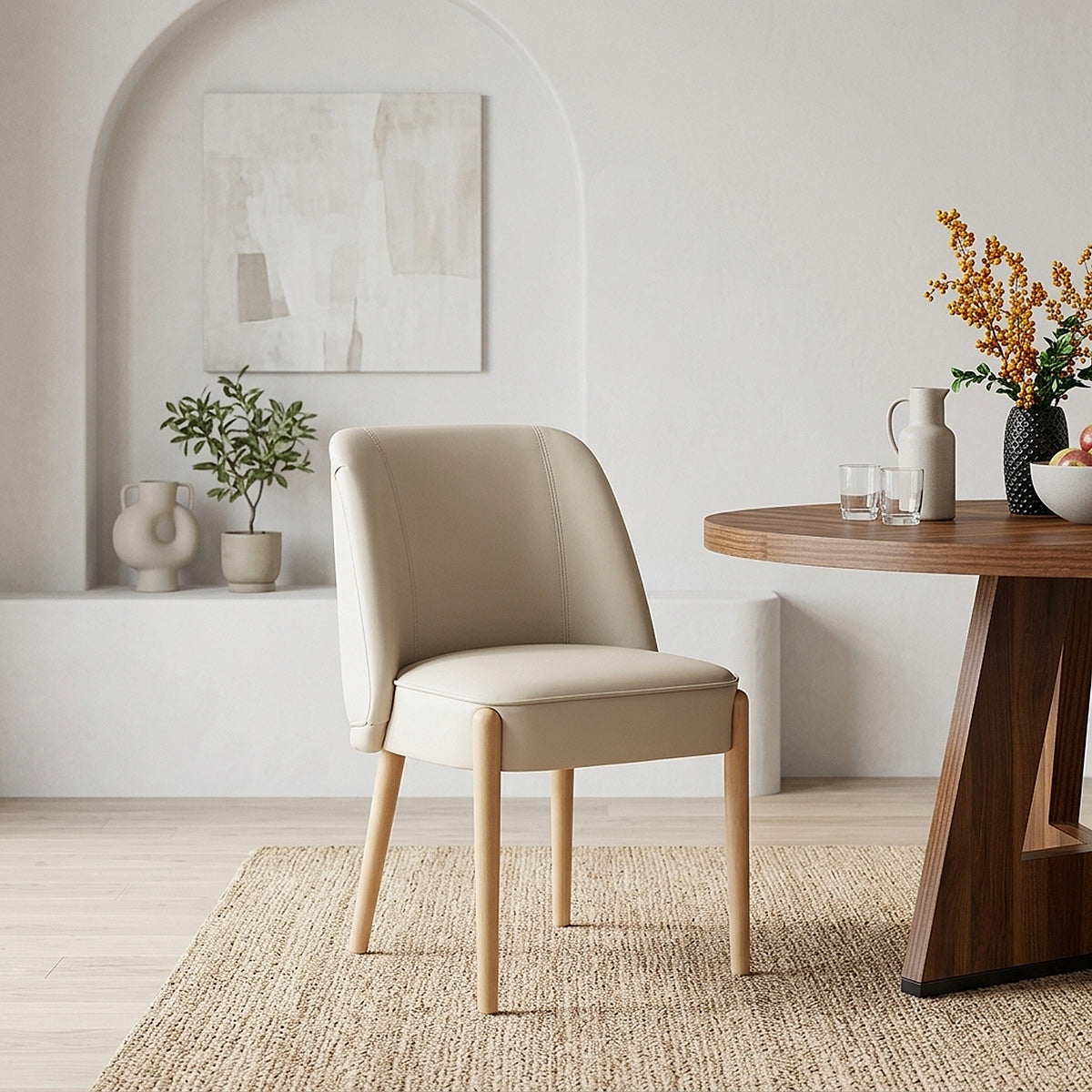 Sedia Ecopelle Legno - Avon Crema