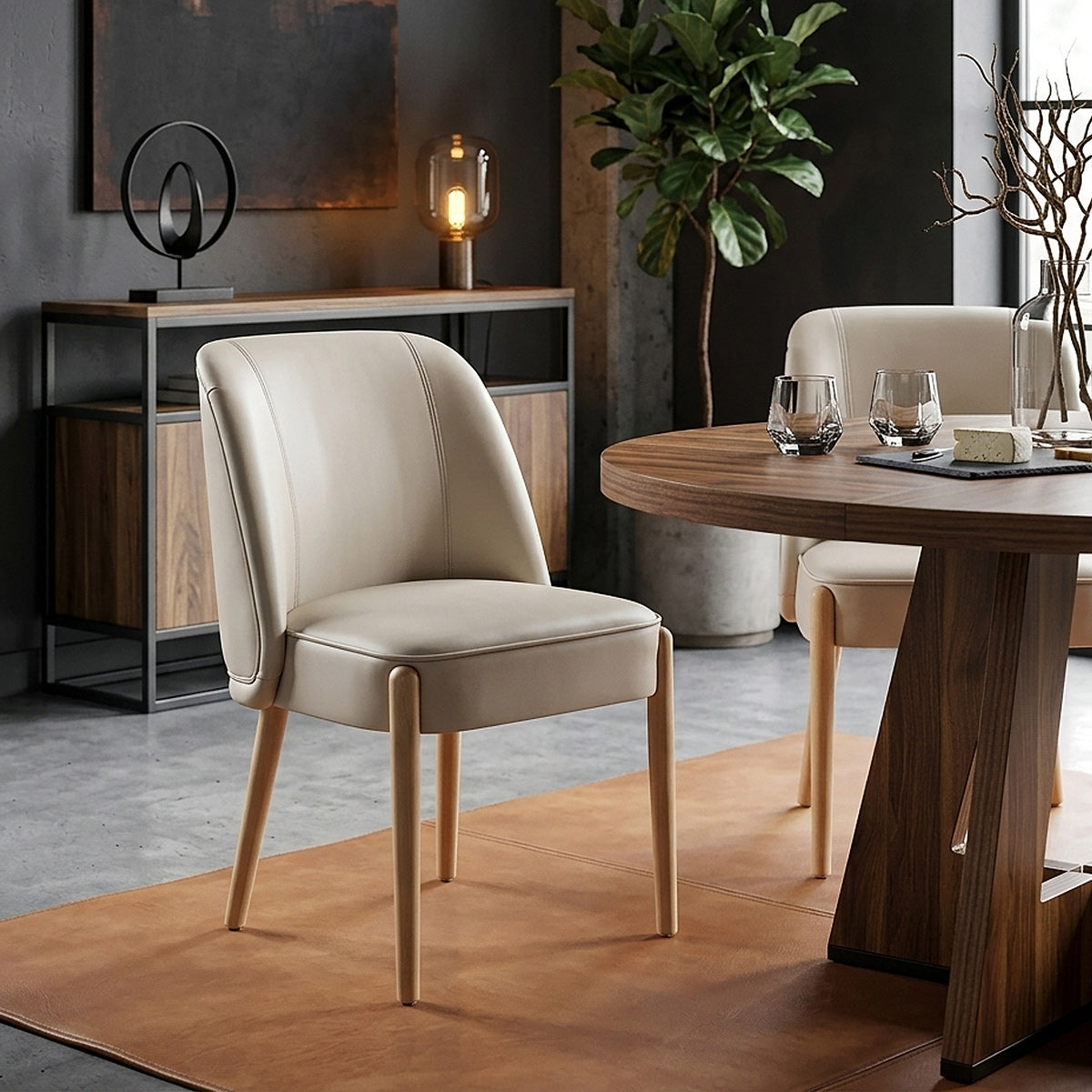 Sedia Ecopelle Legno - Avon Crema
