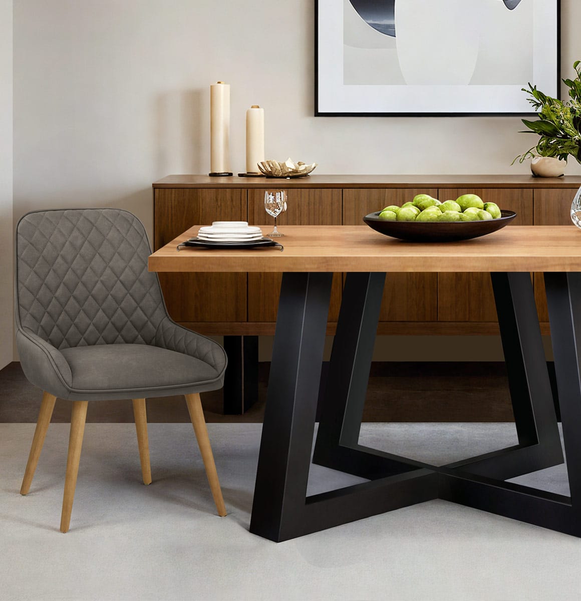 Sedia da Pranzo Ecopelle Legno - Azure Grigio
