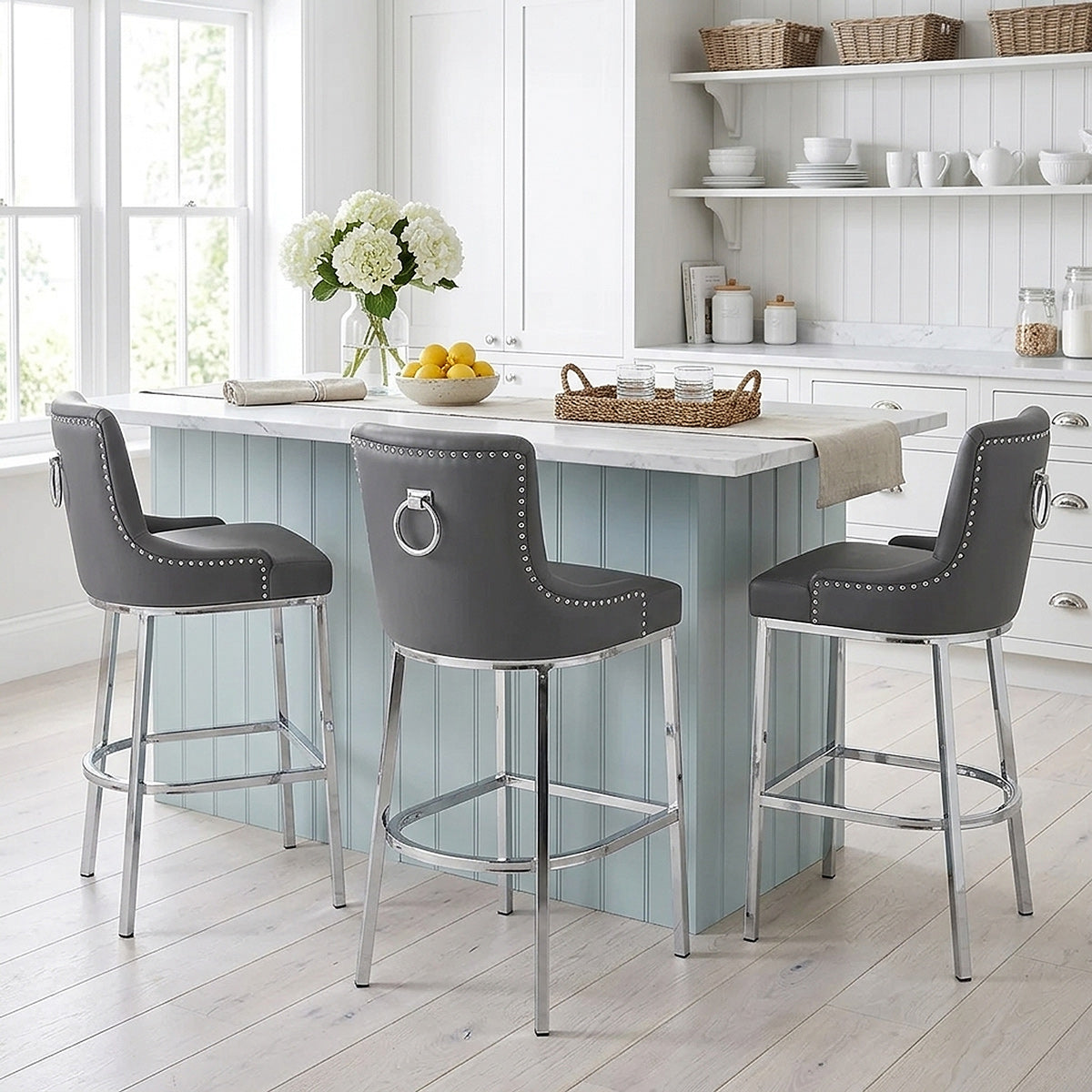 Sgabello Ecopelle Cromato - Bliss Grigio