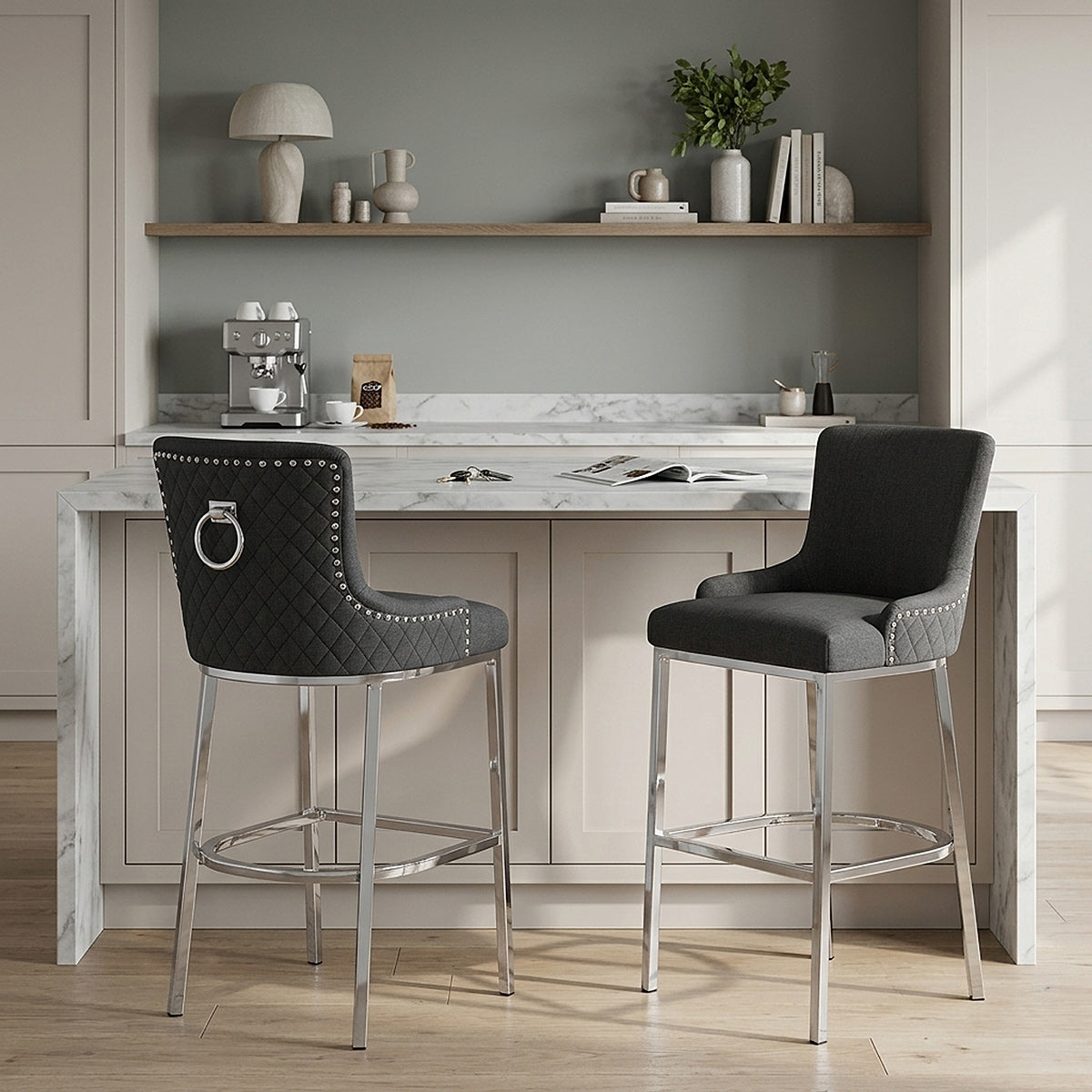Sgabello Tessuto Cromato - Blush Grigio scuro