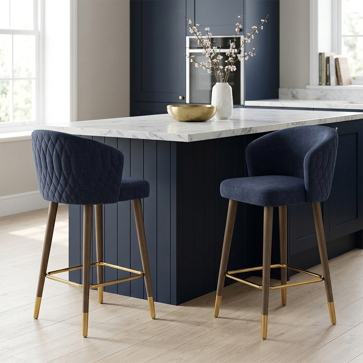 Sgabello Tessuto Legno - Boston Blu