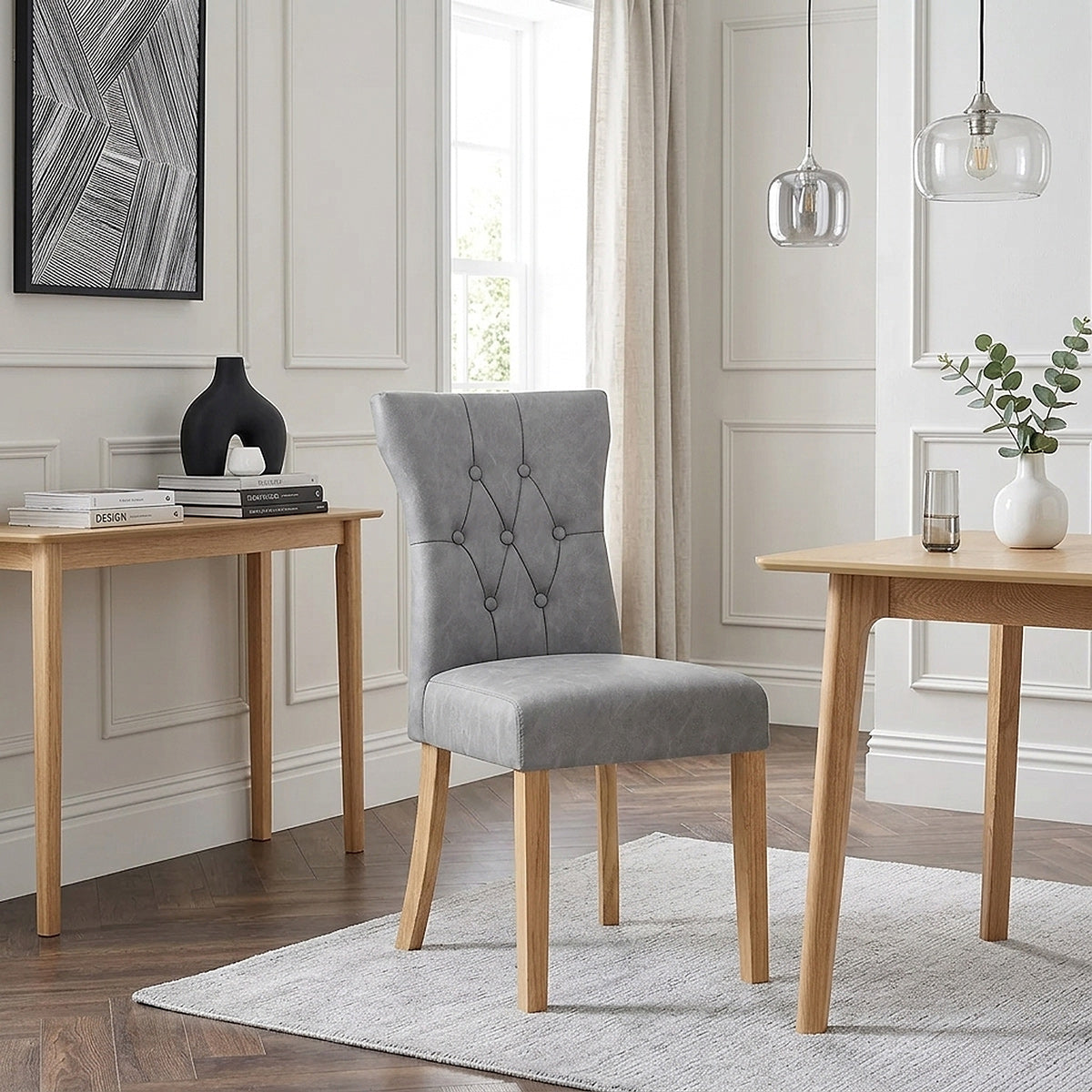 Sedia Ecopelle Legno - Bradbury Grigio