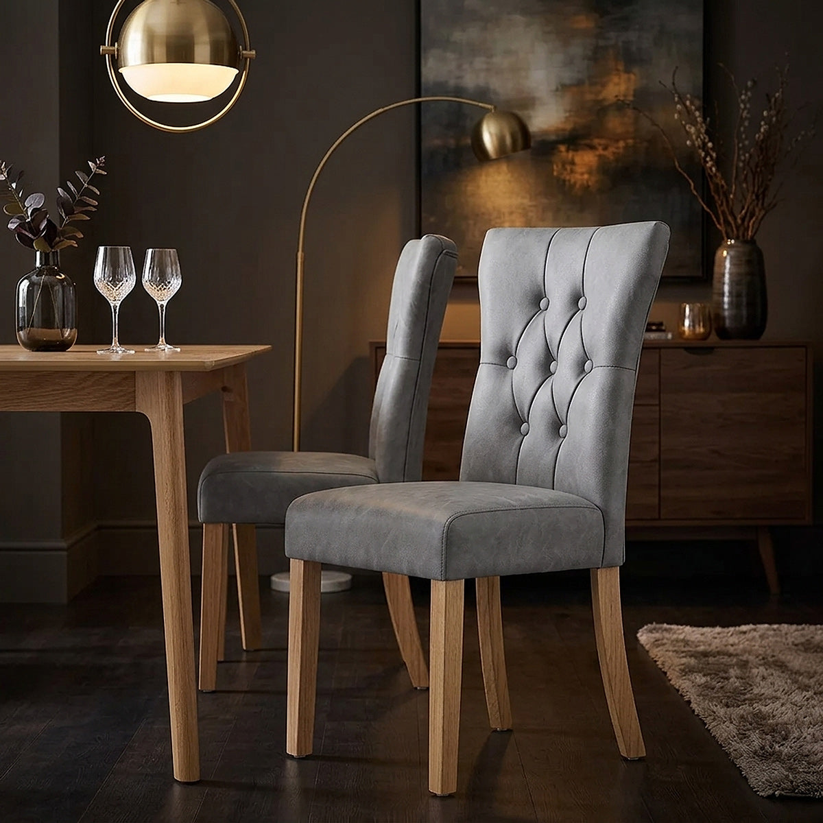 Sedia Ecopelle Legno - Bradbury Grigio