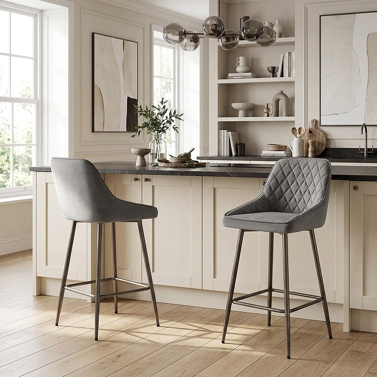 Sgabello Velluto - Brisbane Grigio
