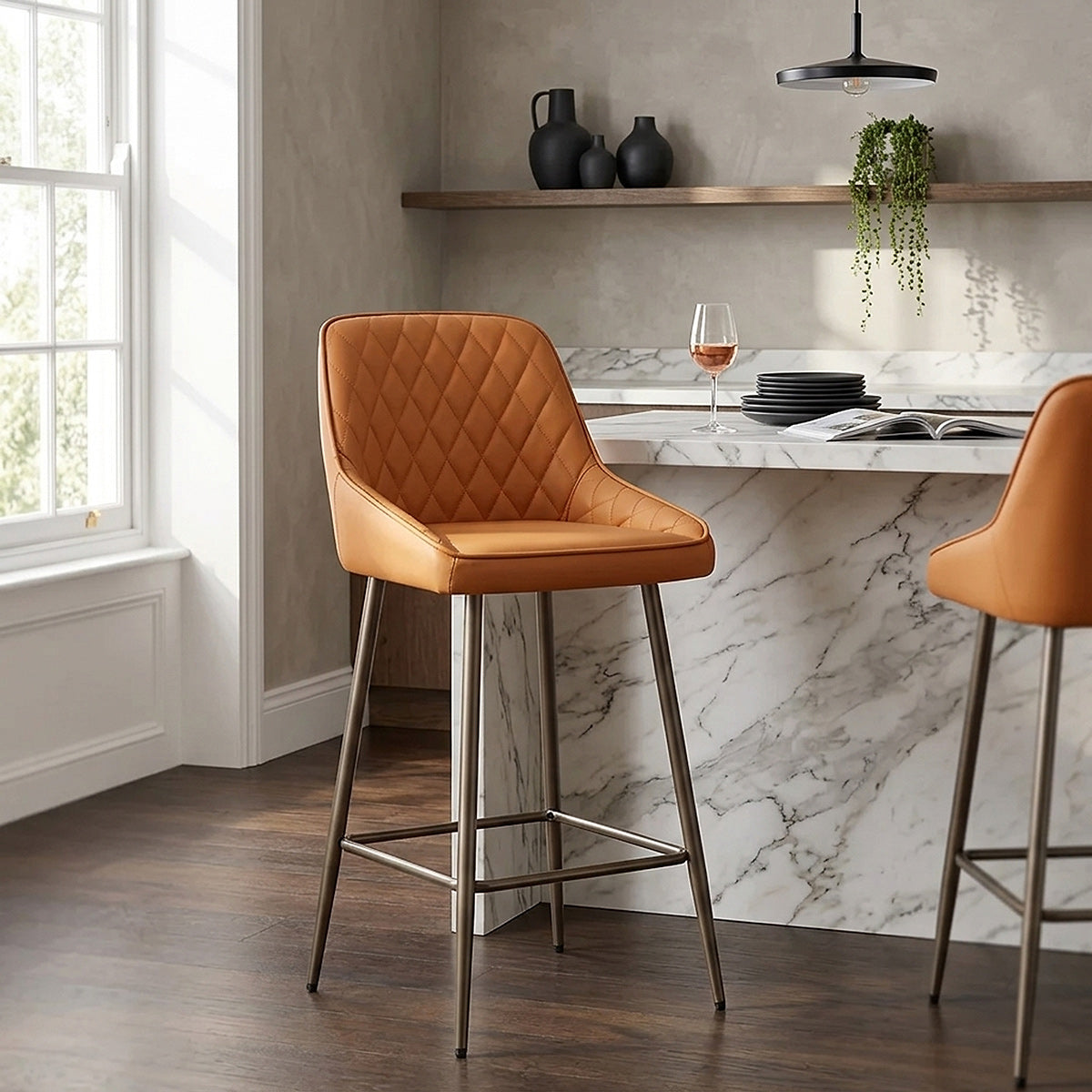 Sgabello Vera Pelle - Brisbane Arancione