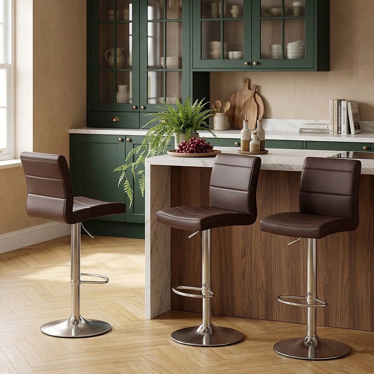 Sgabello Ecopelle Cromo Satinato - Breakfast Marrone